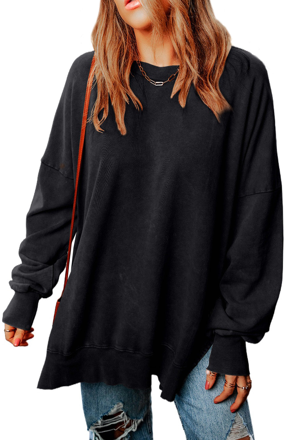 Ribbed Trim Drop Shoulder Sweatshirt