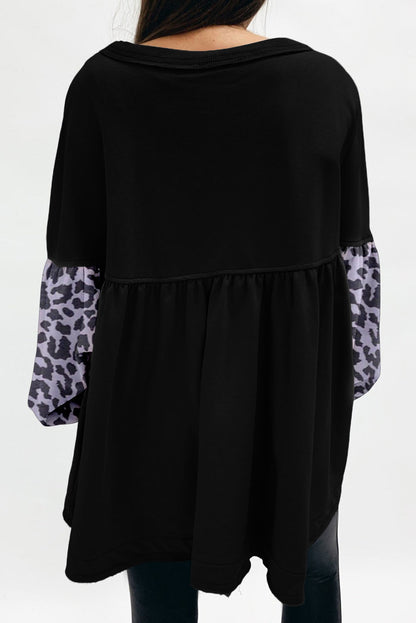 Leopard Patchwork Peplum Sweatshirt