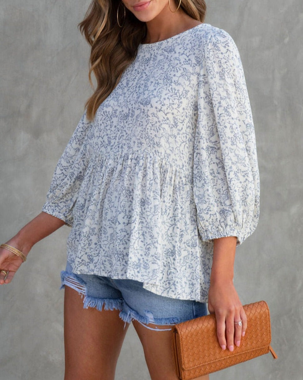 Floral 3/4 Puff Sleeve Blouse