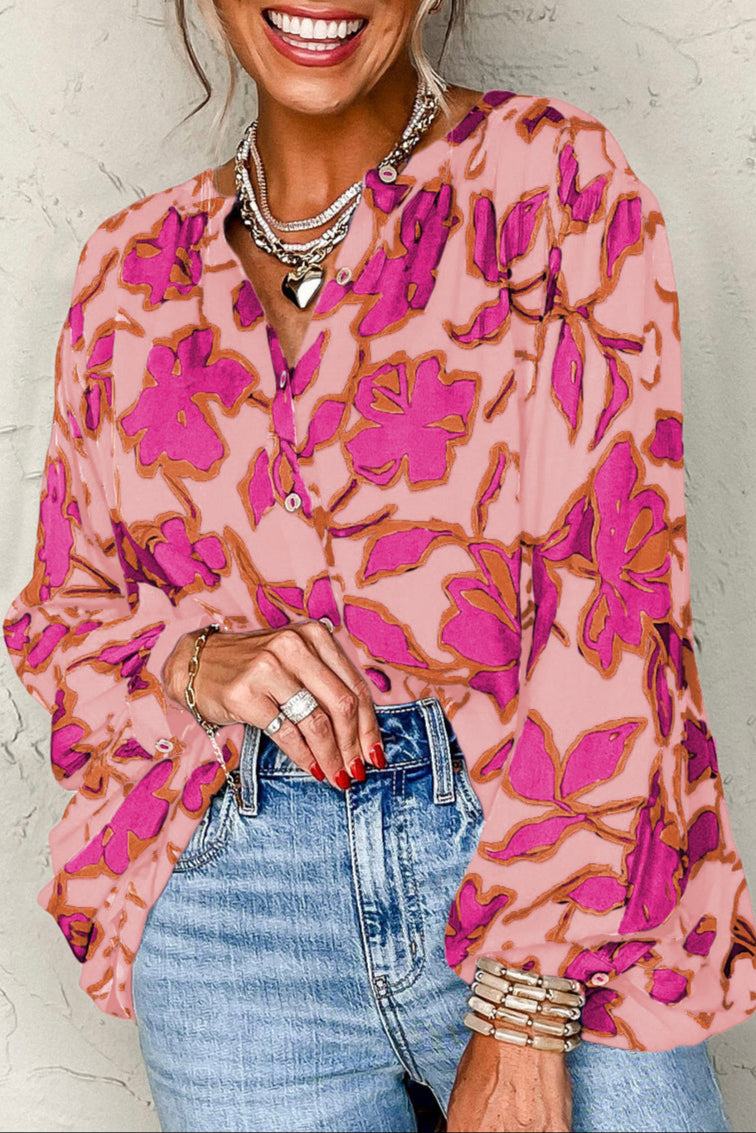 Floral Batwing Sleeve Buttoned Shirt