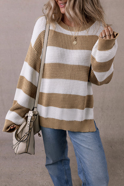 Colorblock Stripe Side Slit Sweater