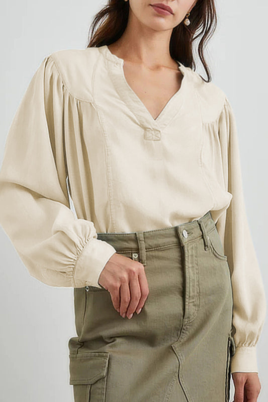 Lantern Sleeve V-Neck Blouse