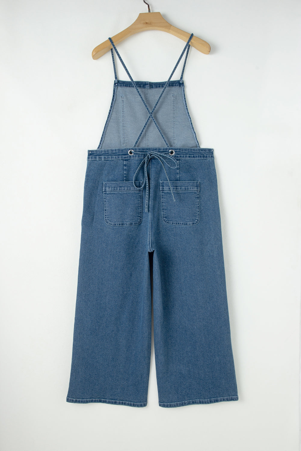 Denim Tie Straps Cropped Overalls