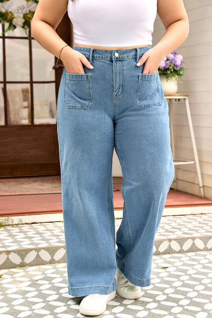 Plus Size Denim Textured Patch Pocket Jeans