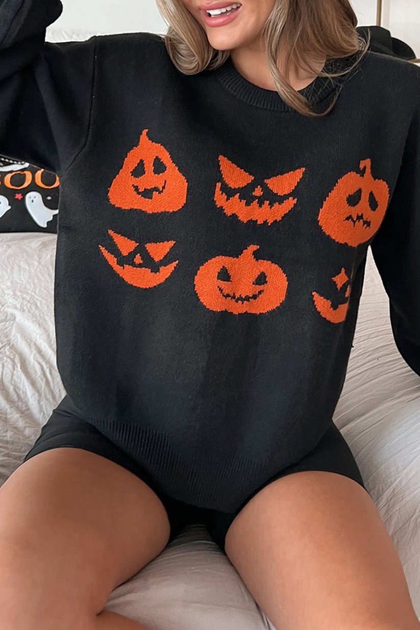 Halloween Pumpkin Drop Shoulder Sweater