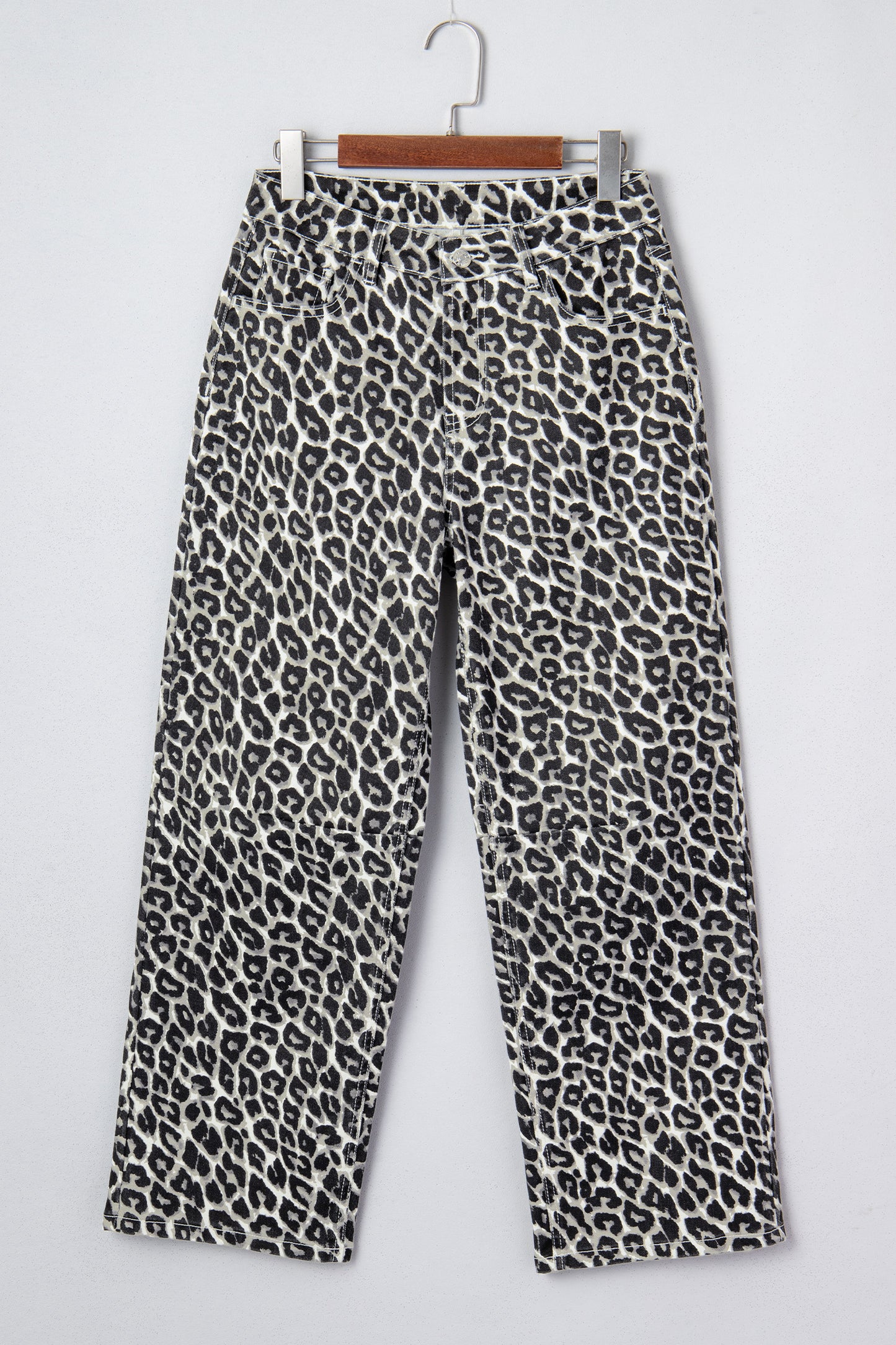 Leopard High Waist Barrel Leg Jeans
