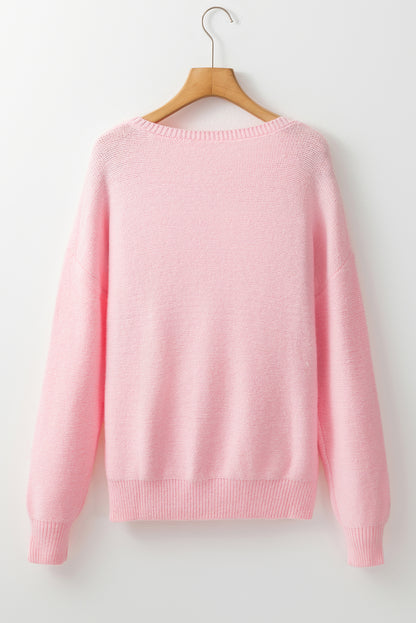 Floral Ribbed Trim Crewneck Sweater