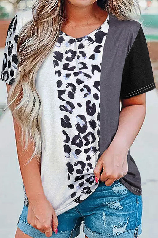 Leopard Colorblock Short Sleeve Top