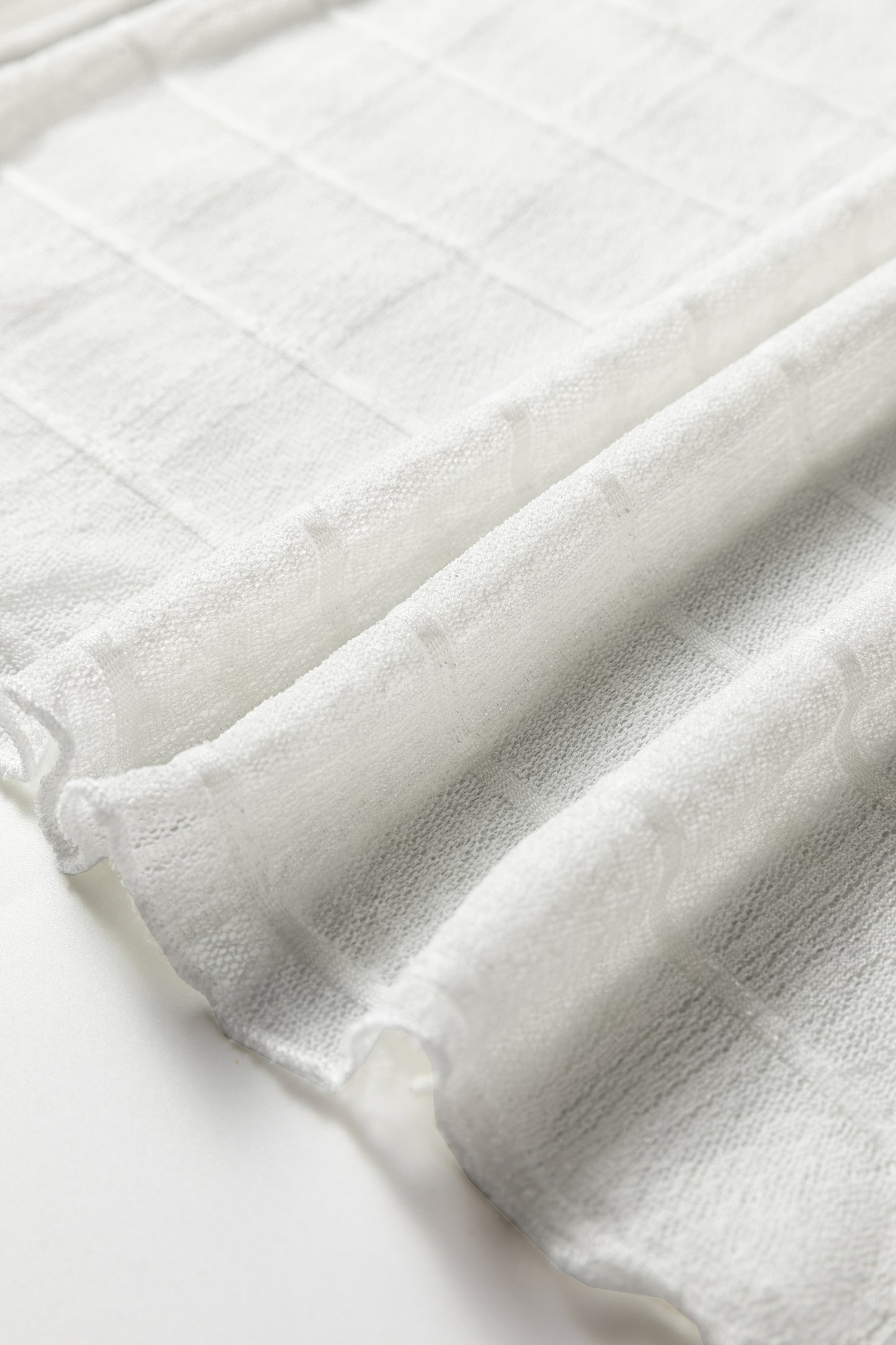 Sheer Plaid Mesh Lettuce Trim Long Sleeve Top