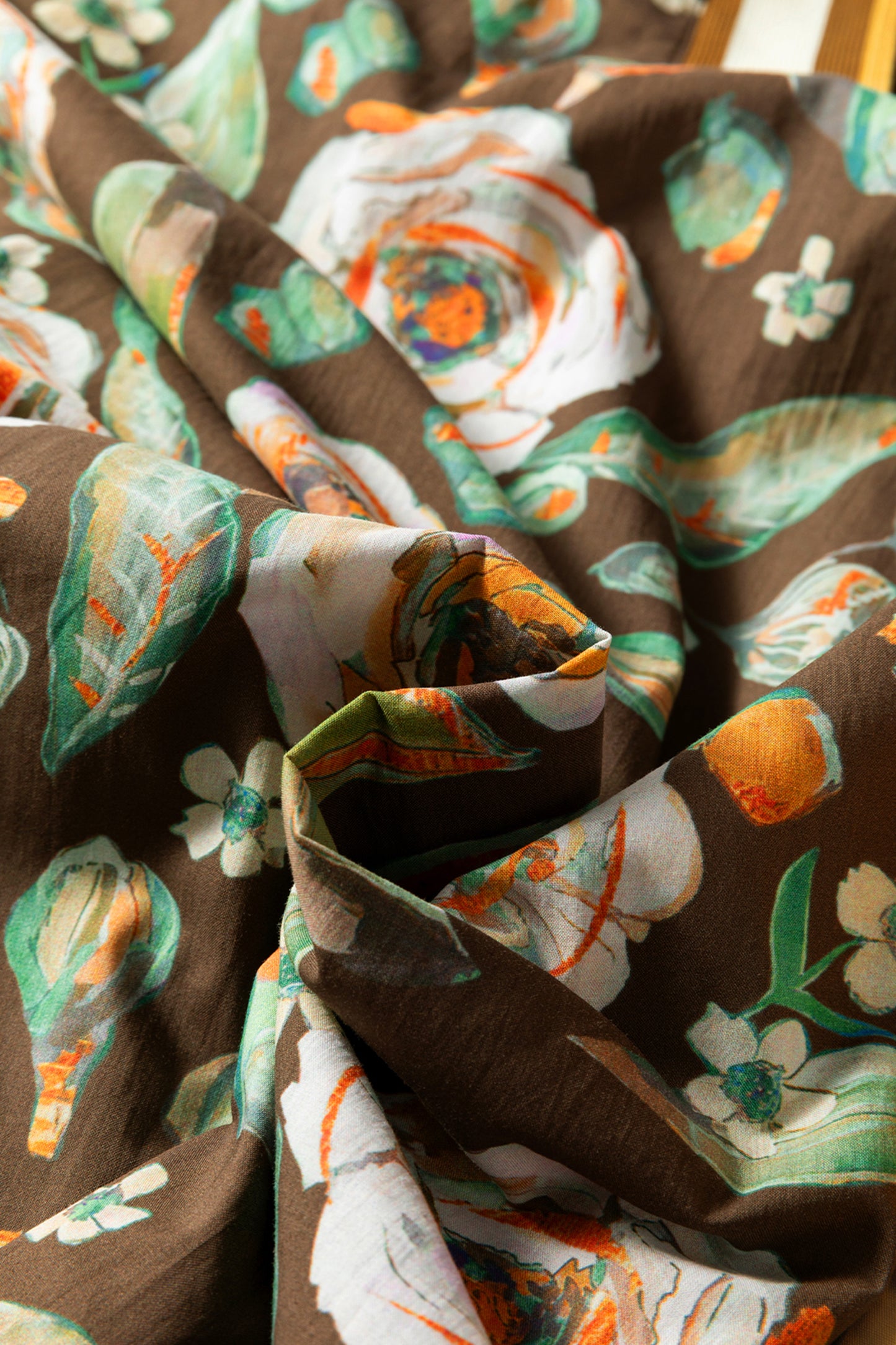 Floral Contrast Trim V-Neck Long Sleeve Pocketed Dress