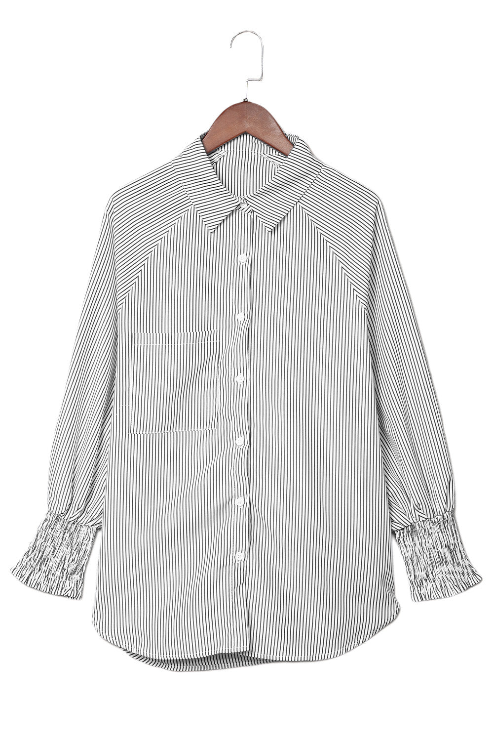 Stripe Smocked Cuff Pocketed Shirt