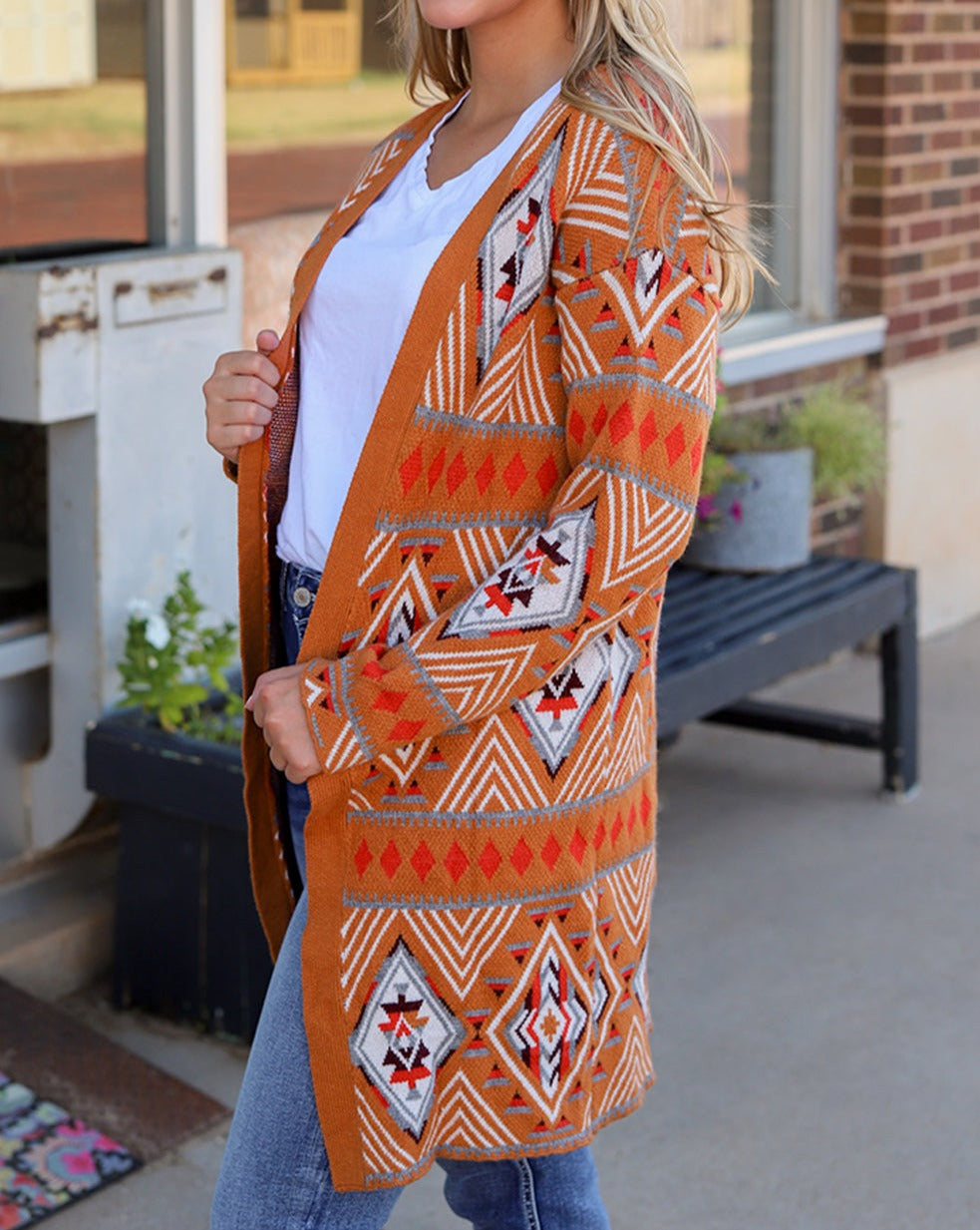 Aztec Geometric Open Front Cardigan