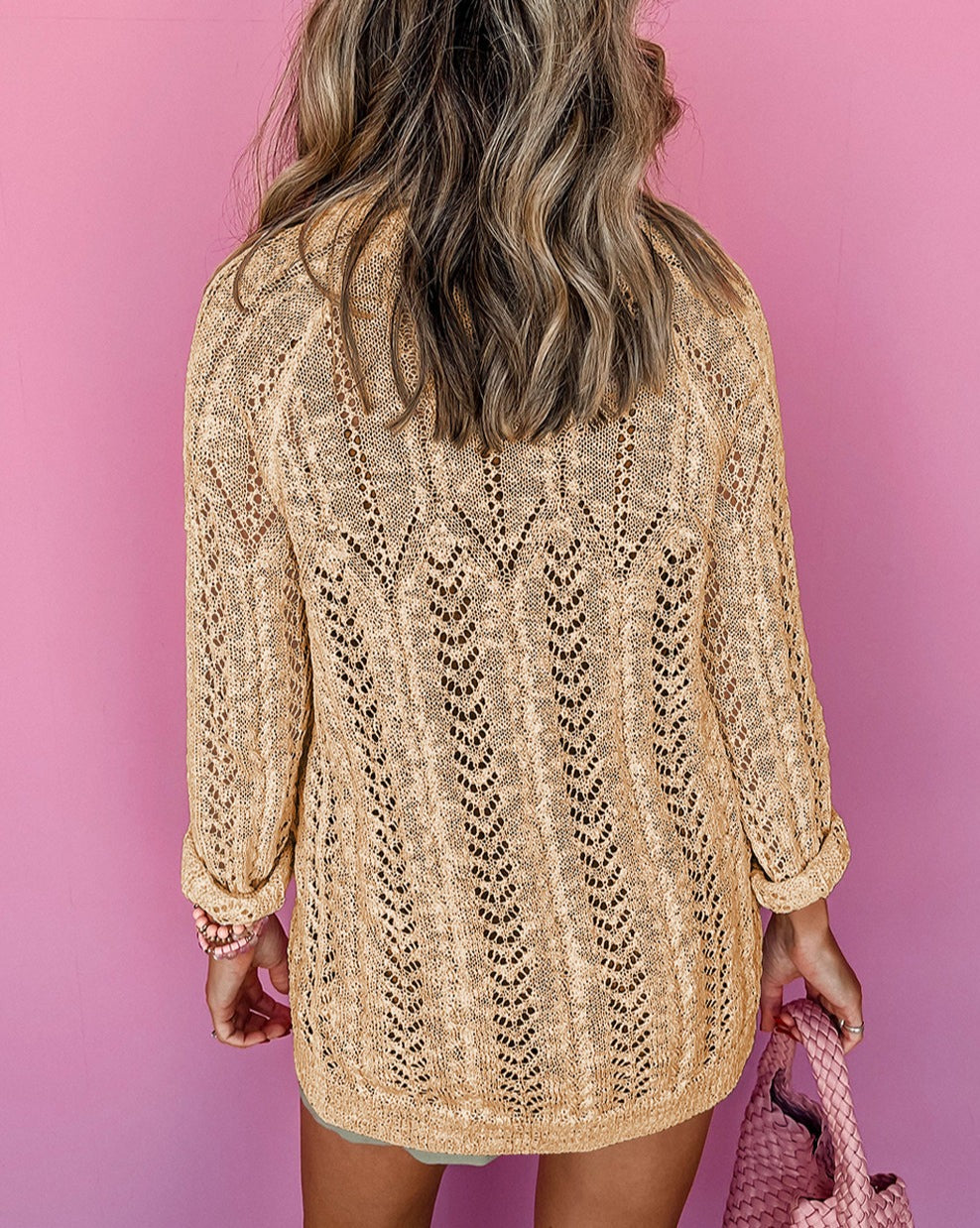 Solid Hollowed Knit Cardigan