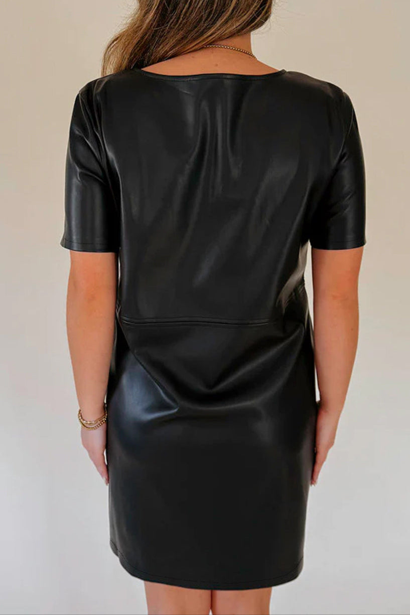 Faux Leather T-Shirt Dress