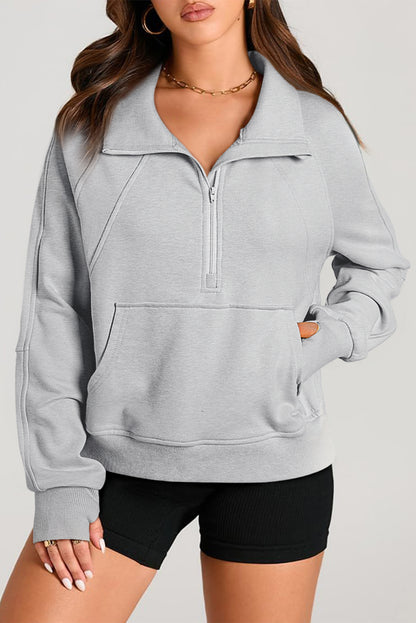 Quarter Zip Kangaroo Pocket Sweatshirt