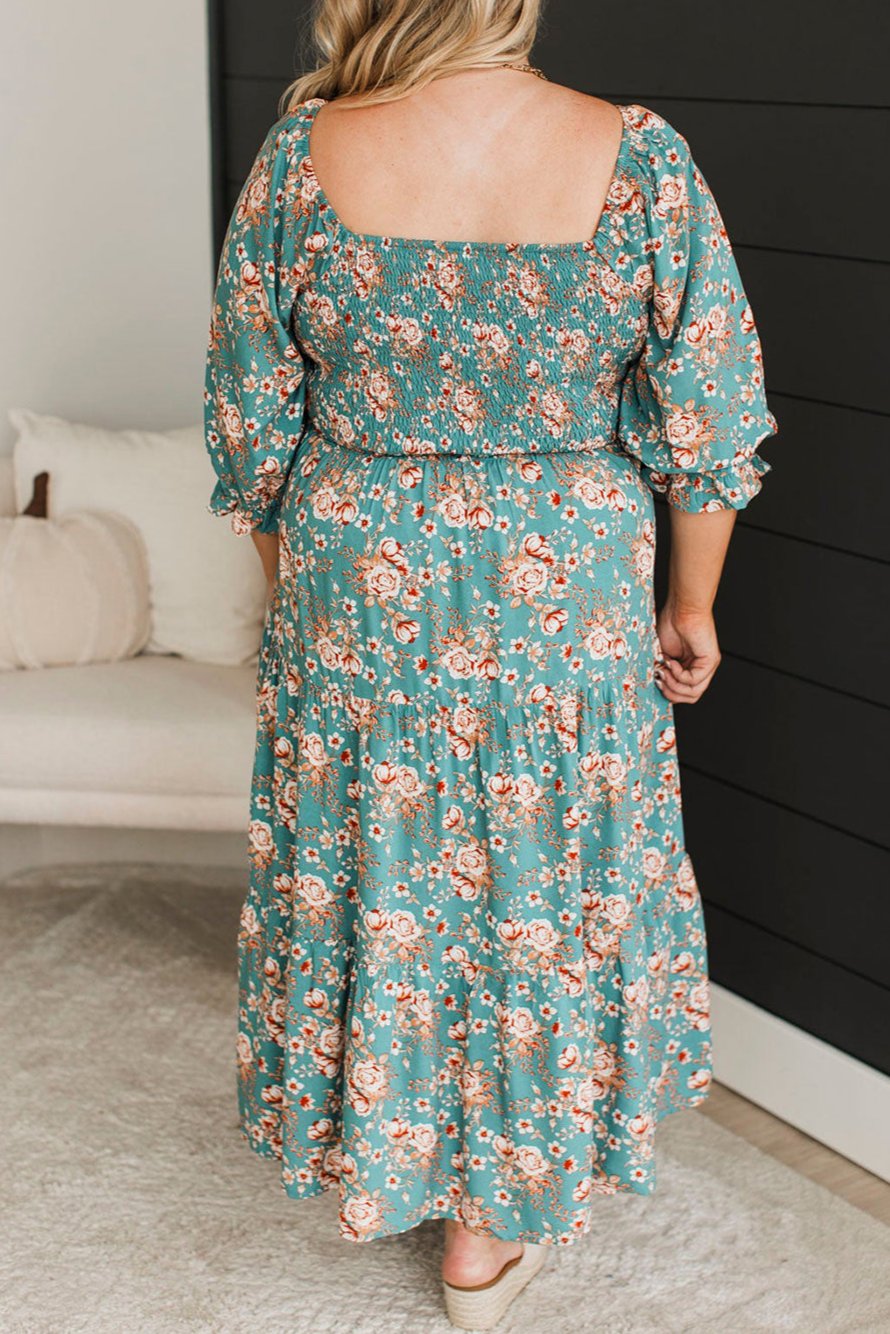 Plus Size Floral Smocked Maxi Dress