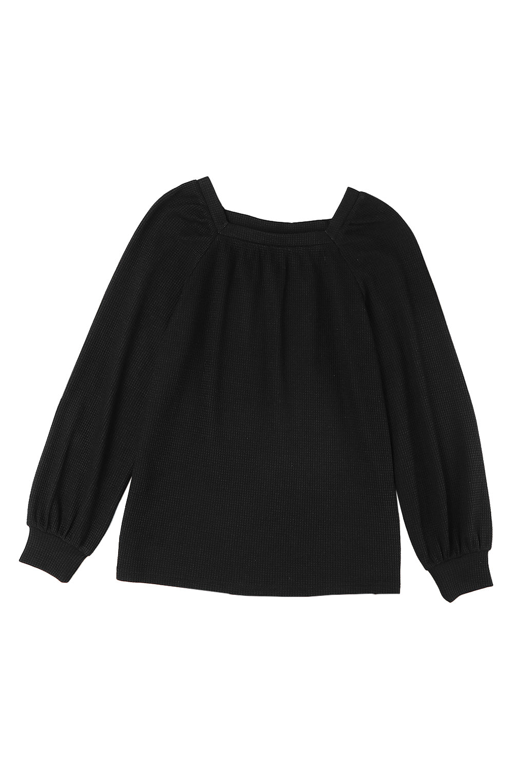 Waffle Square Neck Puff Sleeve Top