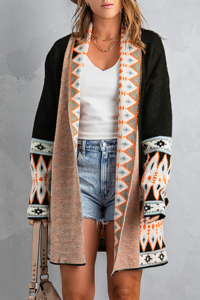 Aztec Open Front Knitted Cardigan