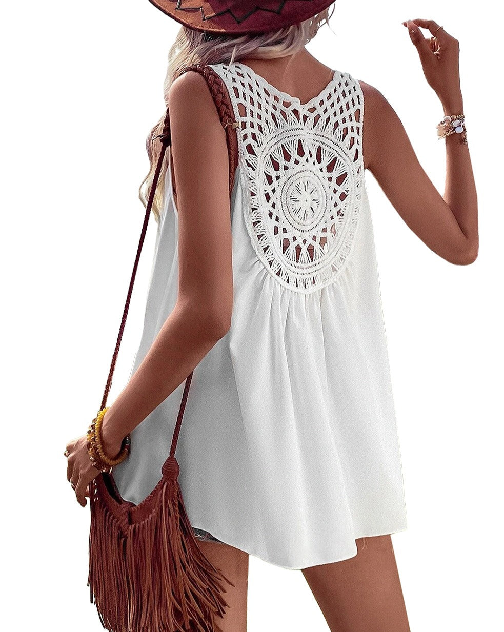 Crochet Lace Sleeveless Tunic Top