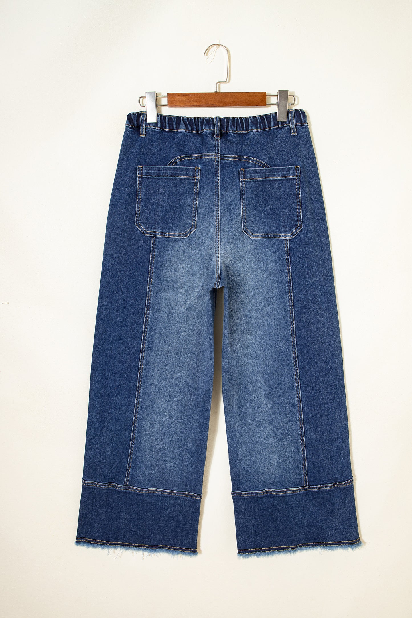 Denim Raw Hem Drawstring Wide Leg Pants