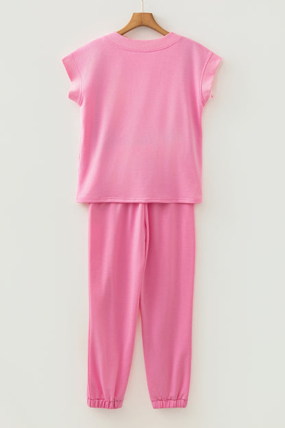 Solid V-Neck Tee and Drawstring Pants Set