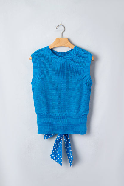 Polka Dot Bow Tie Back Cropped Sweater Tank