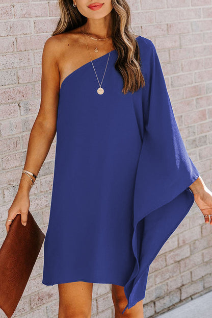 Solid Batwing Sleeve Mini Dress