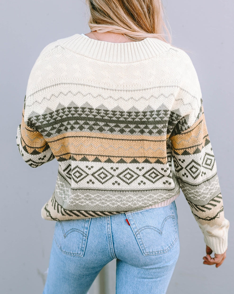 Fair Isle Ribbed V-Neck Sweater