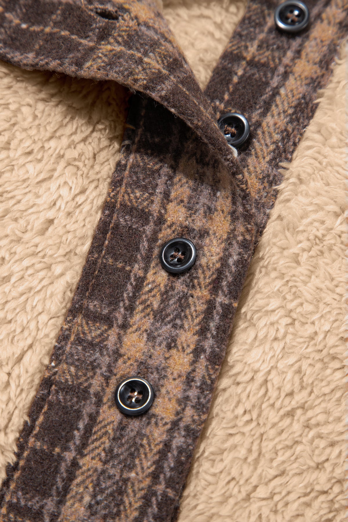 Plaid Patchwork Polo Collar Fleece Sweatshirt