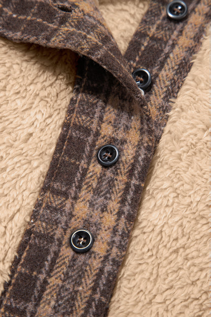 Plaid Patchwork Polo Collar Fleece Sweatshirt