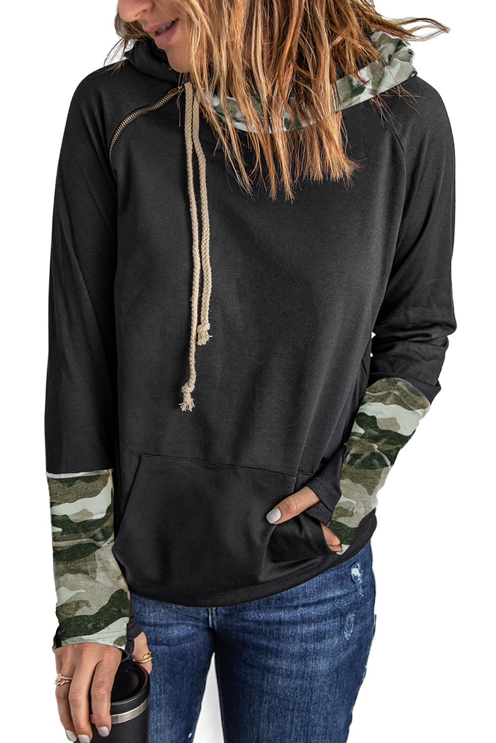 Colorblock Long Sleeve Pocketed Hoodie