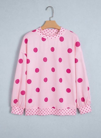 Polka Dot Patchwork Drop Shoulder Oversized Sweatshirt