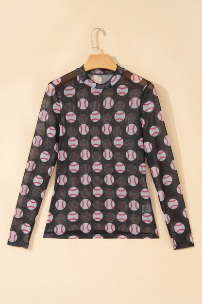 Game Day Baseball Sheer Mesh Long Sleeve Top