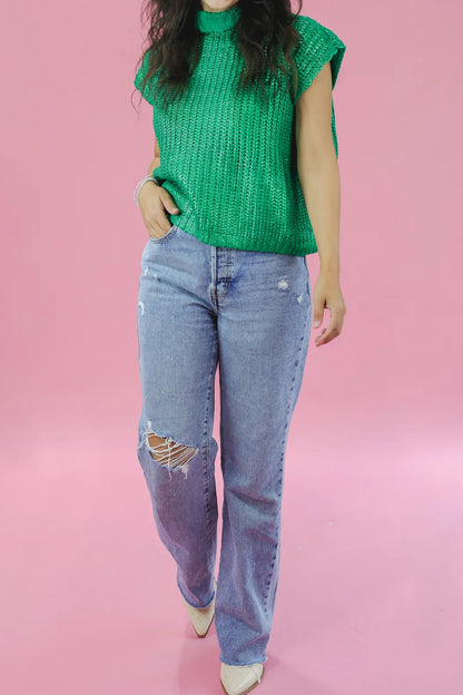 Solid Mock Neck Short Sleeve Knit Sweater