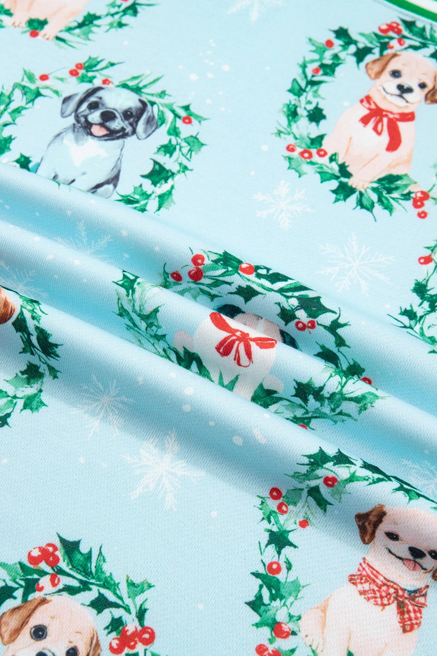 Christmas Wreath Dog Print Stripe Contrast Trim Sweatshirt