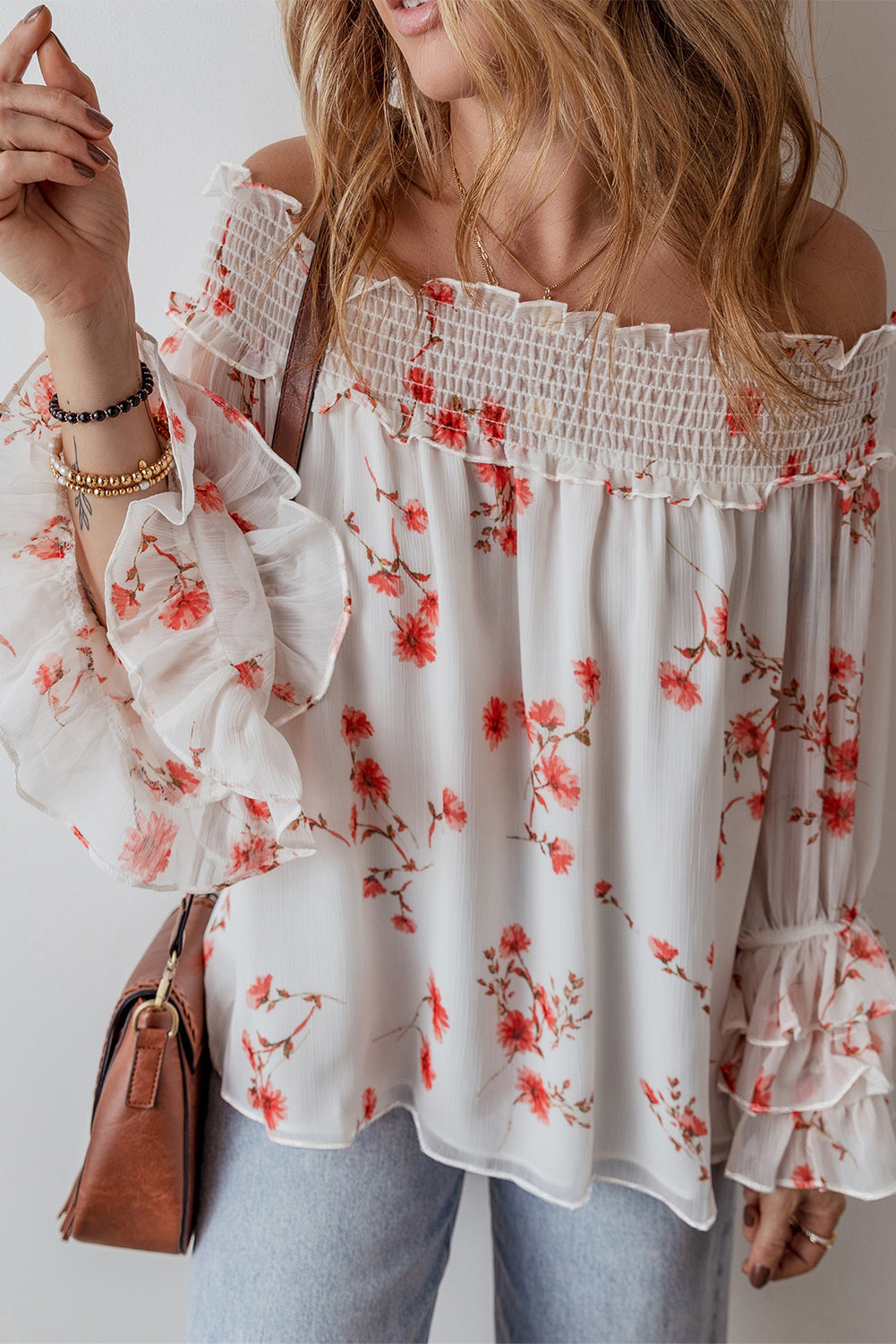 Floral Ruffle Off Shoulder Blouse