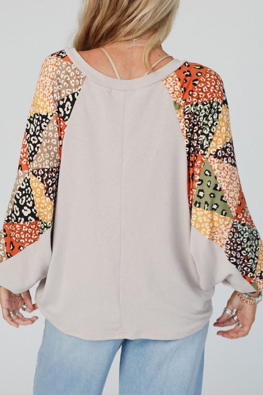 Leopard Colorblock Raglan Sleeve Top