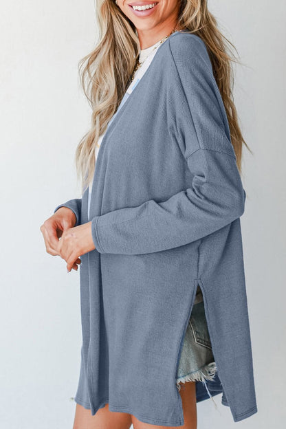 Solid Ribbed Knit Tunic Cardigan