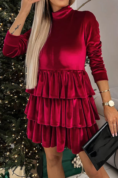 Velvet Tiered Ruffle Mini Dress