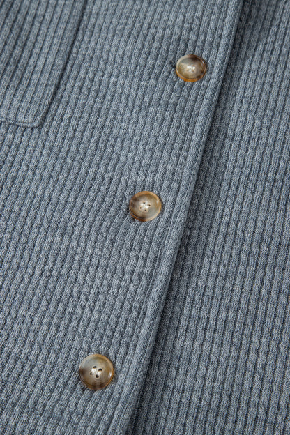 Ribbed Knit Flap Pocket Button-Up Shacket