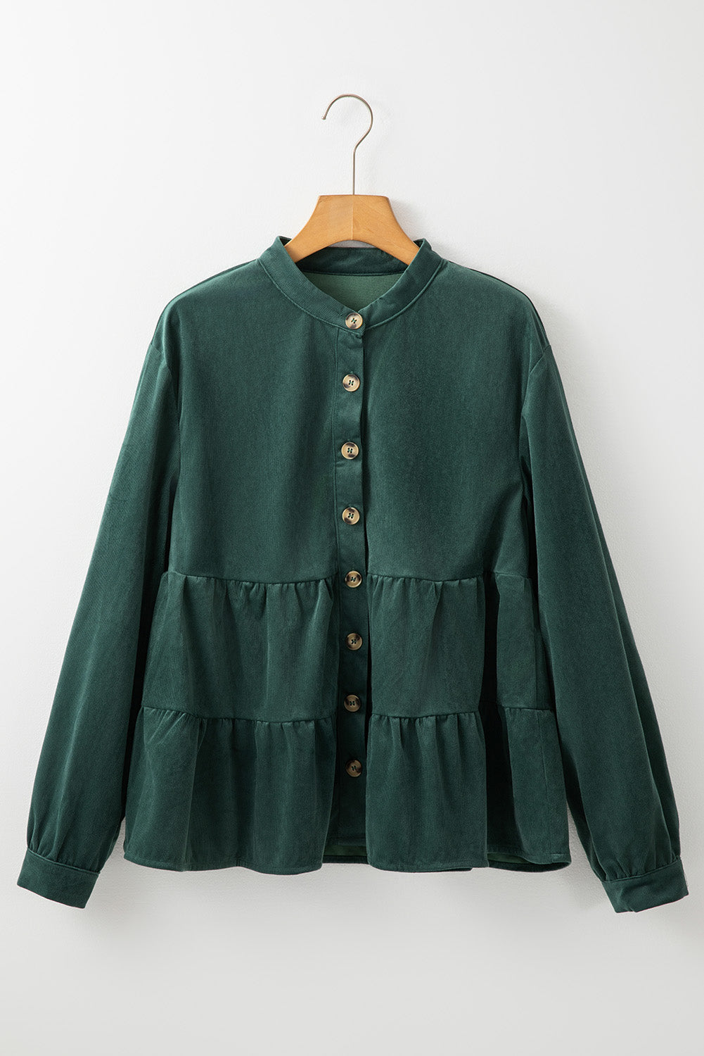 Corduroy Ruffle Tiered Buttoned Shirt