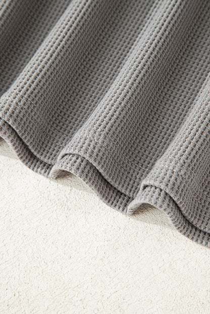 Stripe Waffle Patchwork Hooded Long Sleeve Top