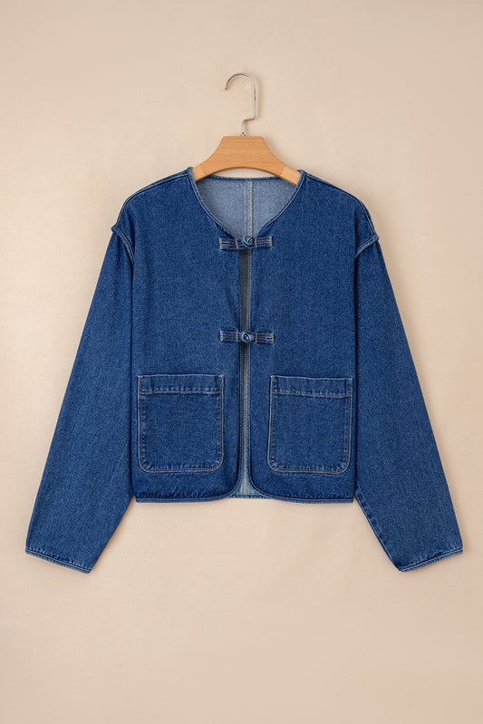 Wash Denim Straight Cut Pocketed Jacket