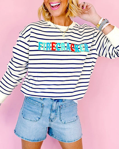 Stripe Firecracker Embroidered Sweatshirt