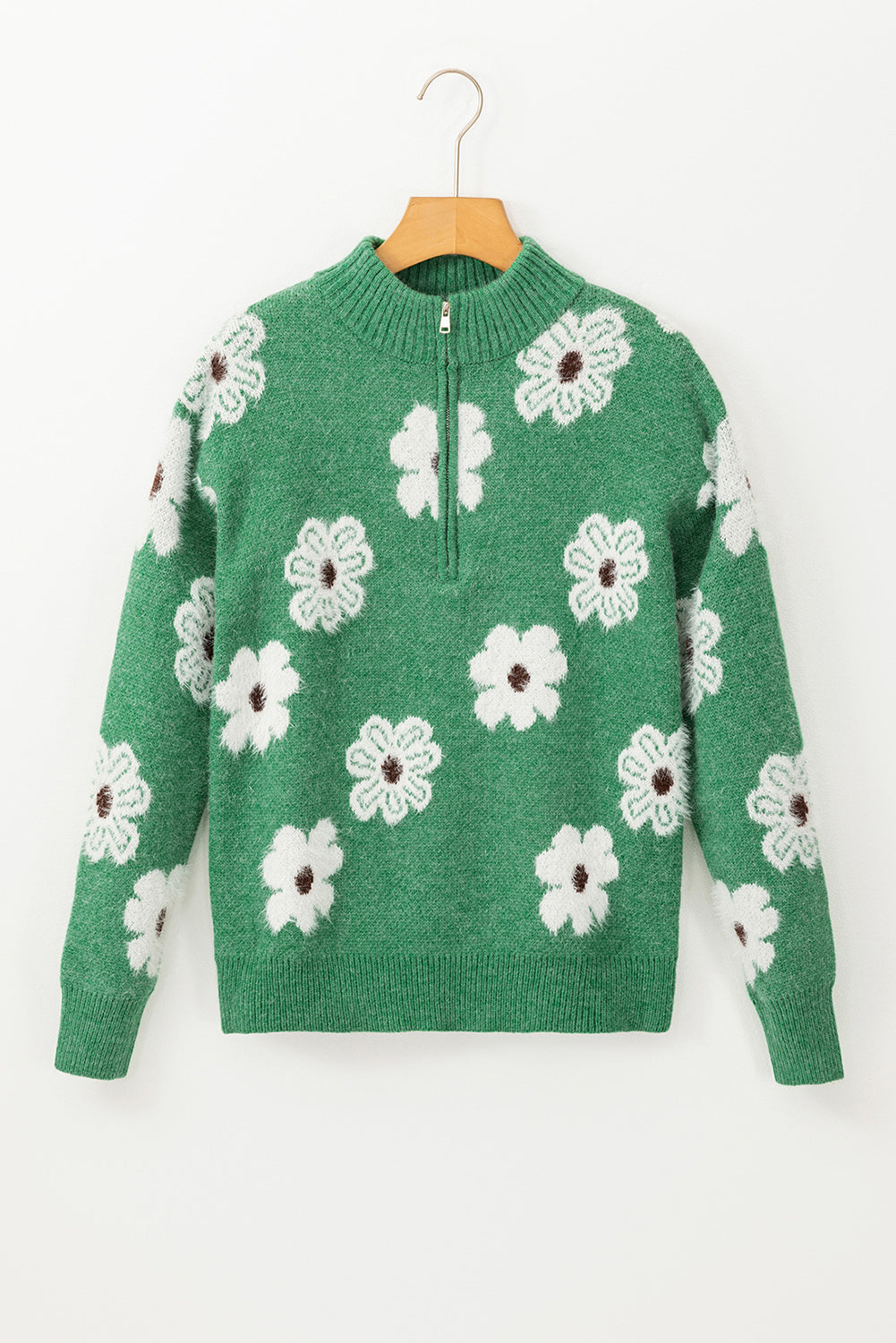 Floral Half Zip Drop Shoulder Sweater