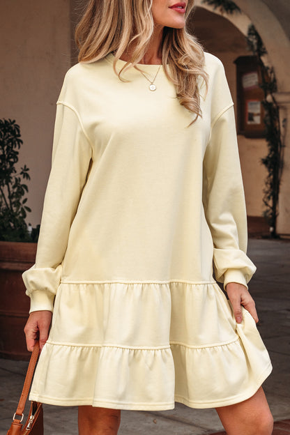 Solid Tiered Ruffle Hem Long Sleeve Dress