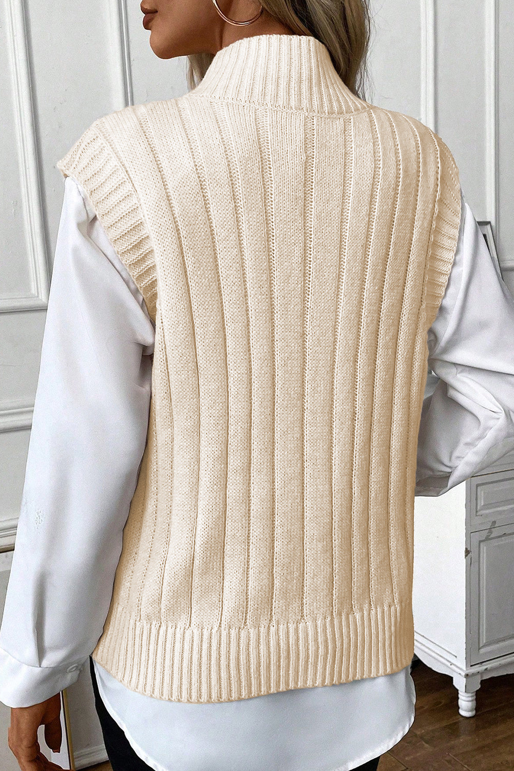 Cable High Neck Sweater Top