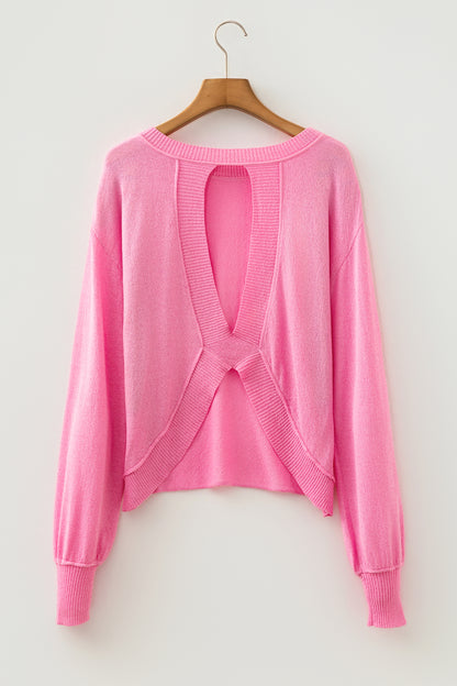 Solid Open Back Reverse Seam Ribbed Trim Sweater