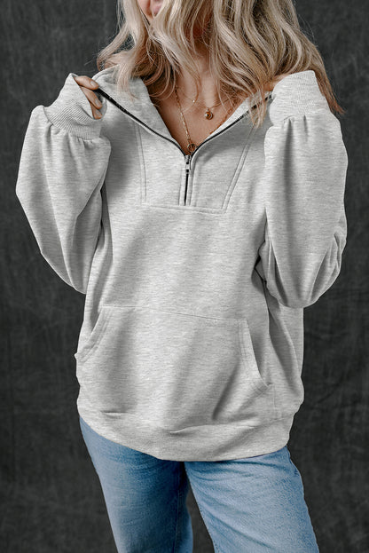 Quarter Zip Kangaroo Pocket Sweatshirt