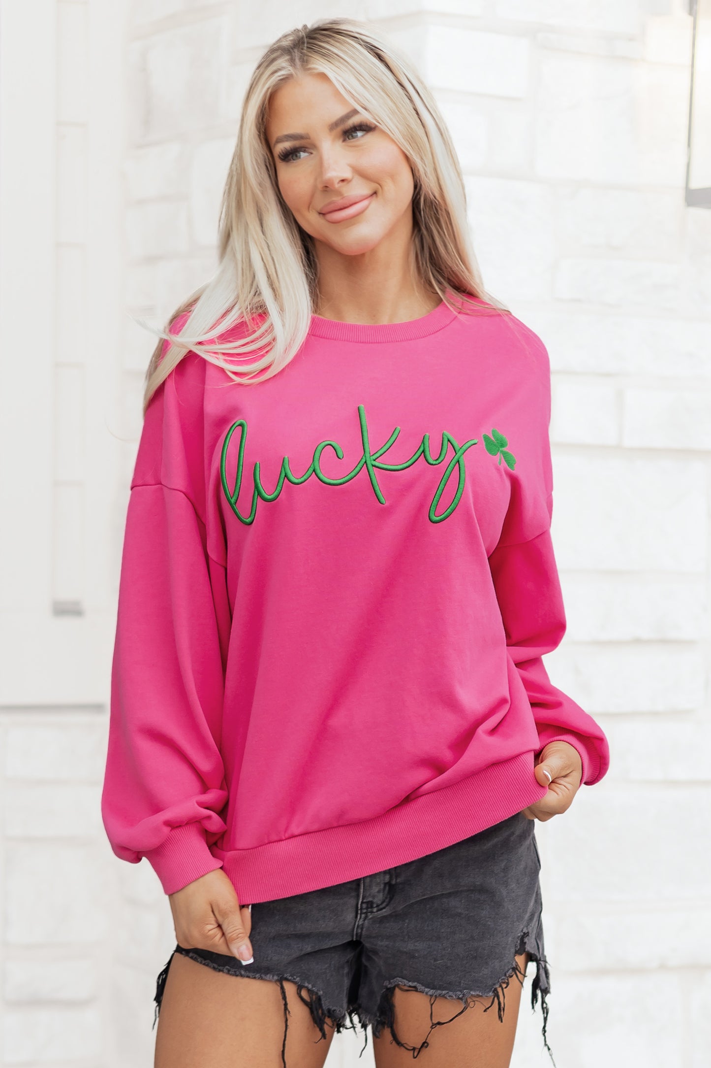 St Patrick Lucky Clover Embroidered Pullover Sweatshirt